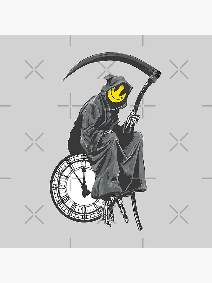 banksy grim reaper clock Pillow