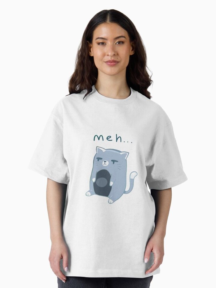 Meh Cat Gray Oversized T-Shirt
