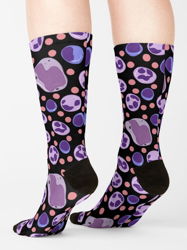 Large White Blood Cell Pattern Black Background Socks