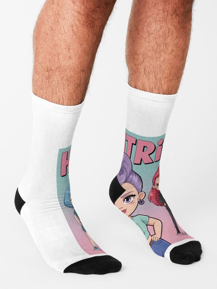Minimalist Huntrix Portrait - Pastel Soft K-pop Wall Art Socks