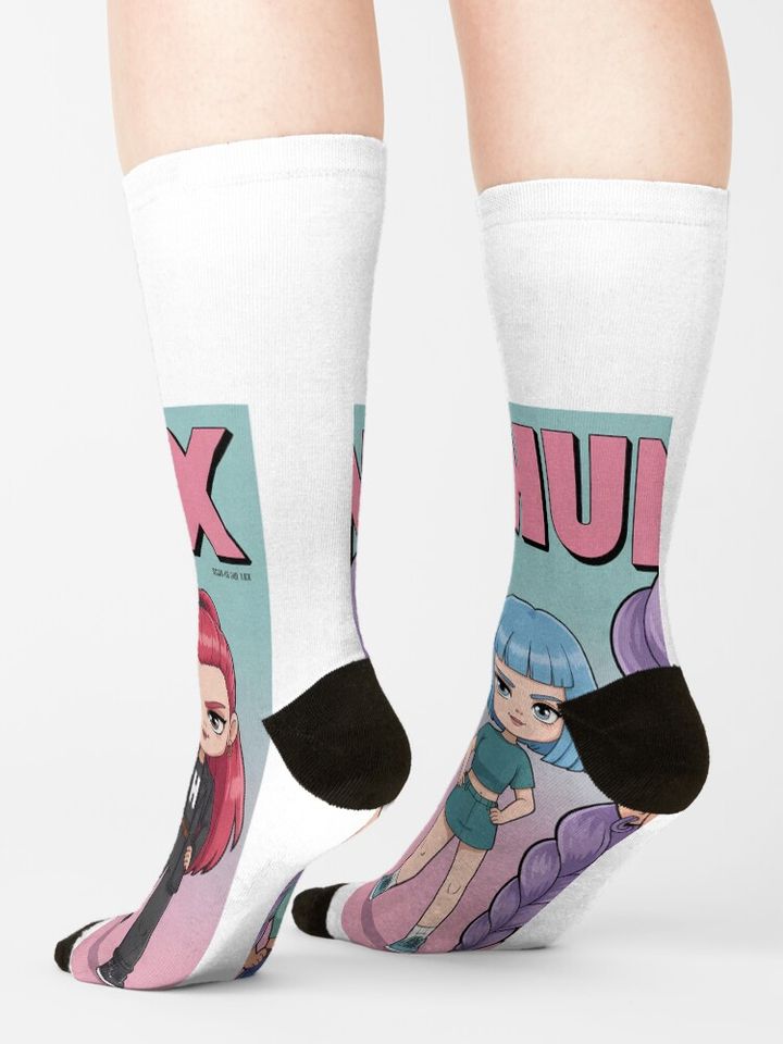 Minimalist Huntrix Portrait - Pastel Soft K-pop Wall Art Socks