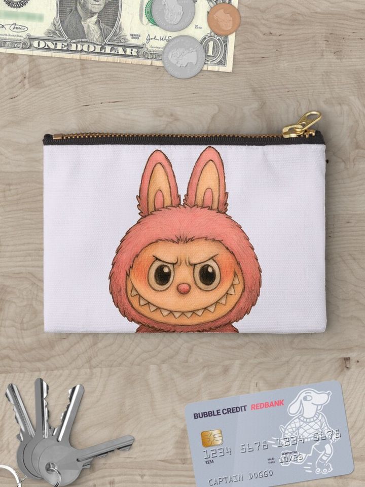 Pink Labubu Zipper Pouch, Cute Bags Gift, Gift for Fan