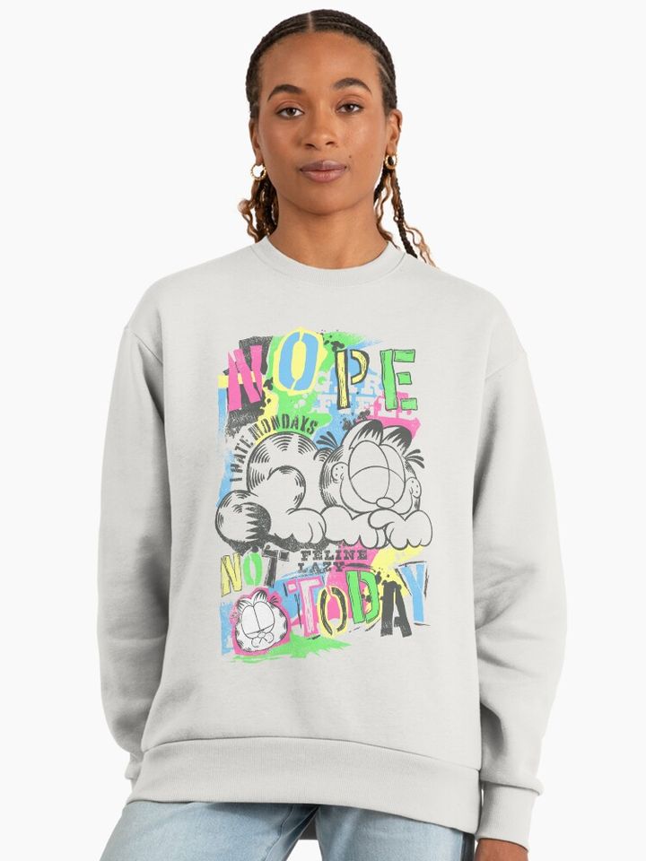 Garfield Nope Not Today Lazy Feline Retro Graffiti Premium Sweatshirt