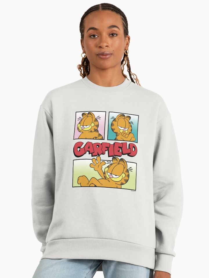 Garfield Multiple Poses Stacked Colorful Panels Logo Premium Sweatshirt