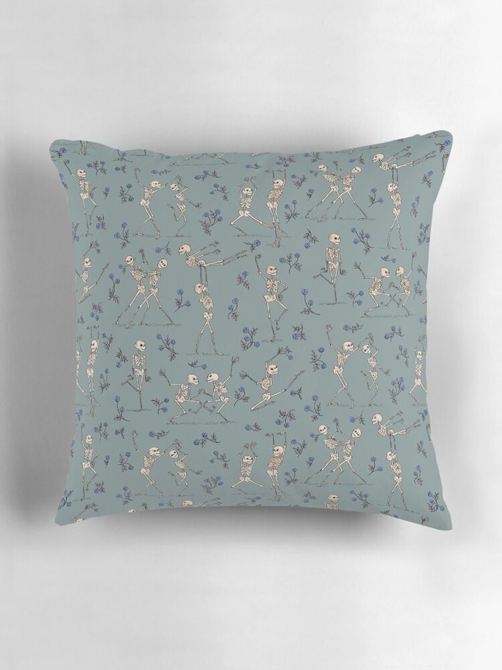 Skeleton Dance — blue Pillow