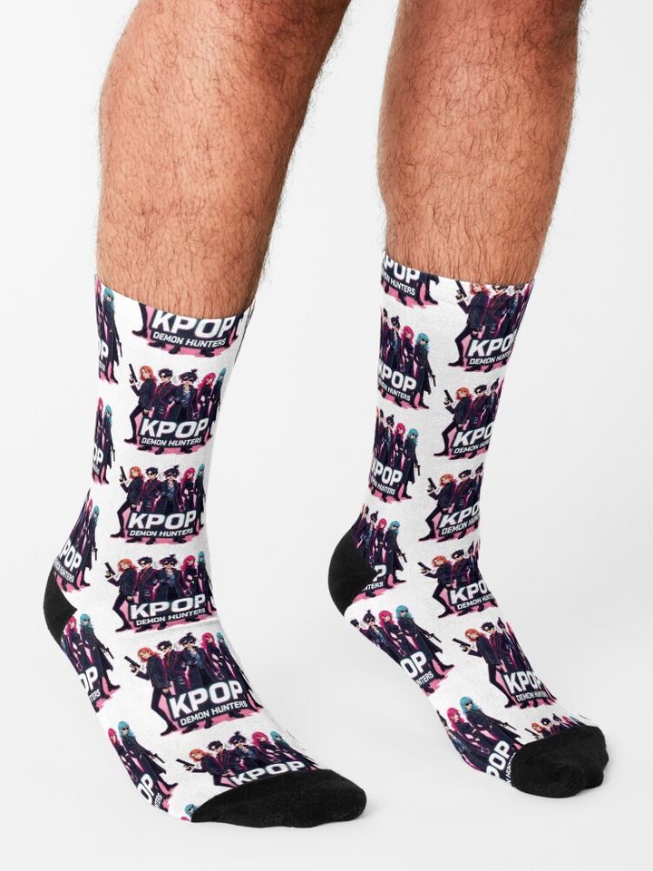 KPOP Demon Hunters – Neon Fantasy Logo Sticker Socks