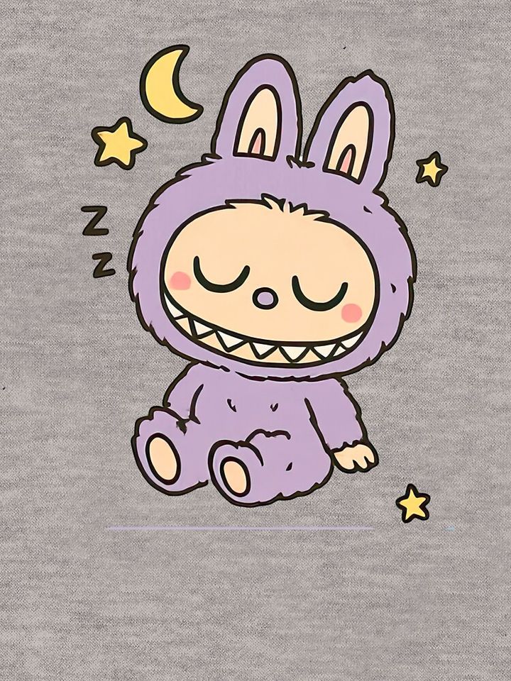 Sleeping Purple Labubu Under Moon and Stars Lightweight Hoodie