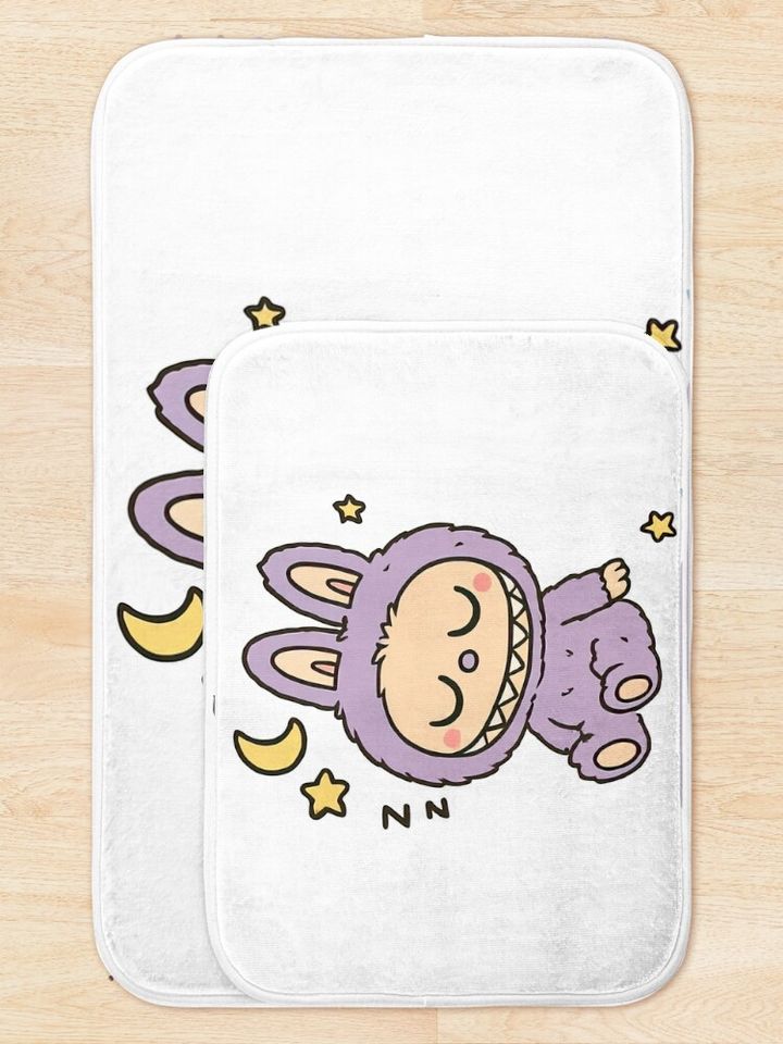 Sleeping Purple Labubu Under Moon and Stars Bath Mat, For Bathroom, For Kitchen