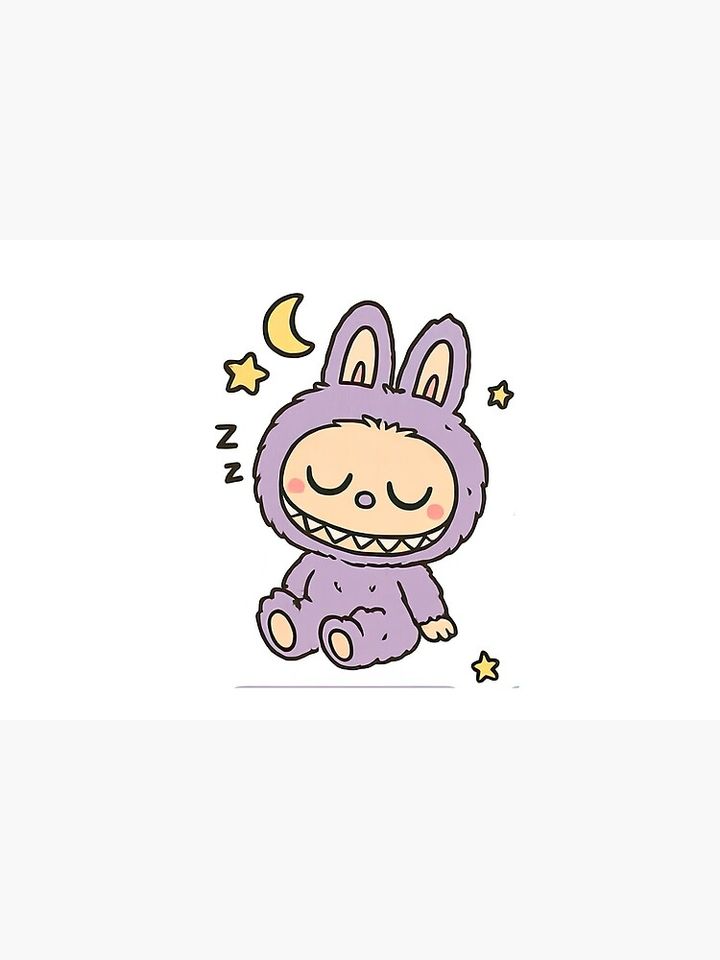 Sleeping Purple Labubu Under Moon and Stars Bath Mat, For Bathroom, For Kitchen