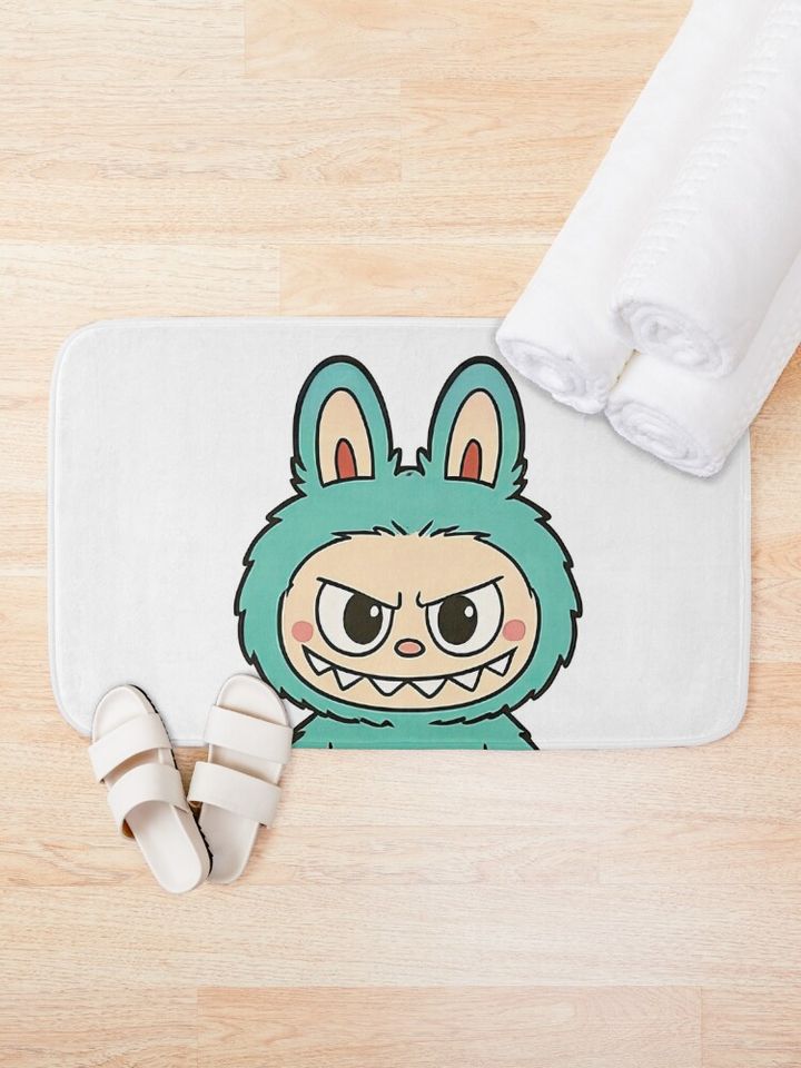 Angry Green Labubu Character Illustration Bath Mat, For Bathroom, For Kitchen