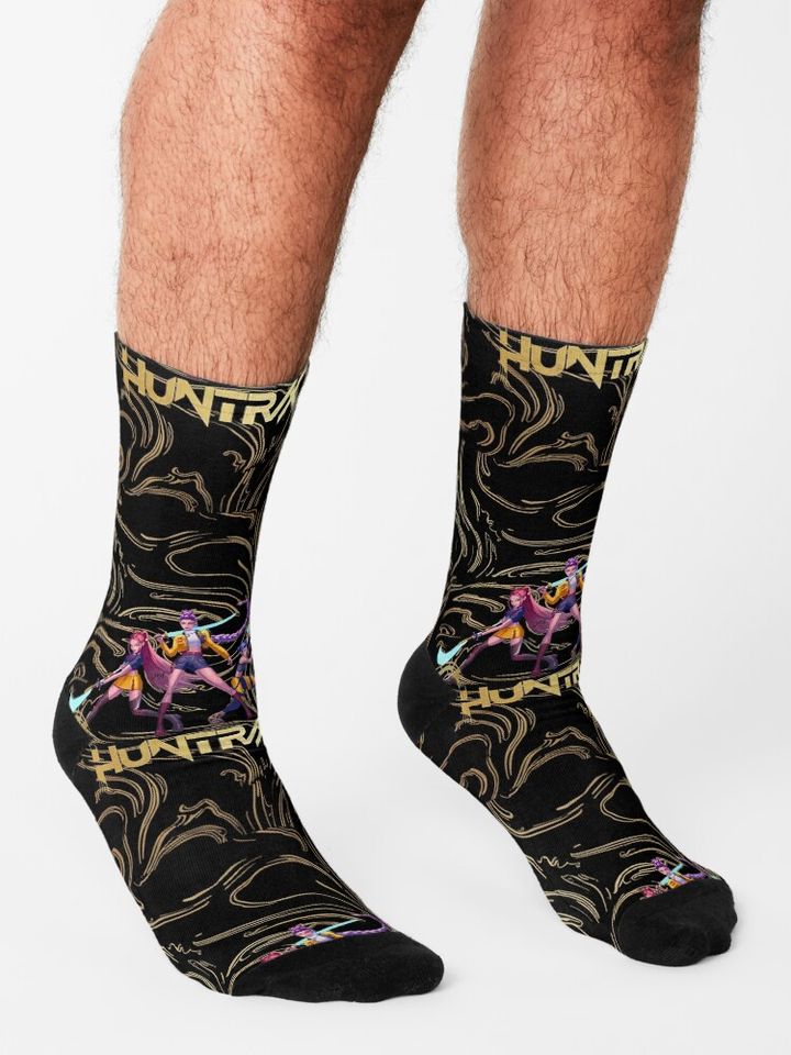 Huntrix gathered painting demon hunters golden flow Socks