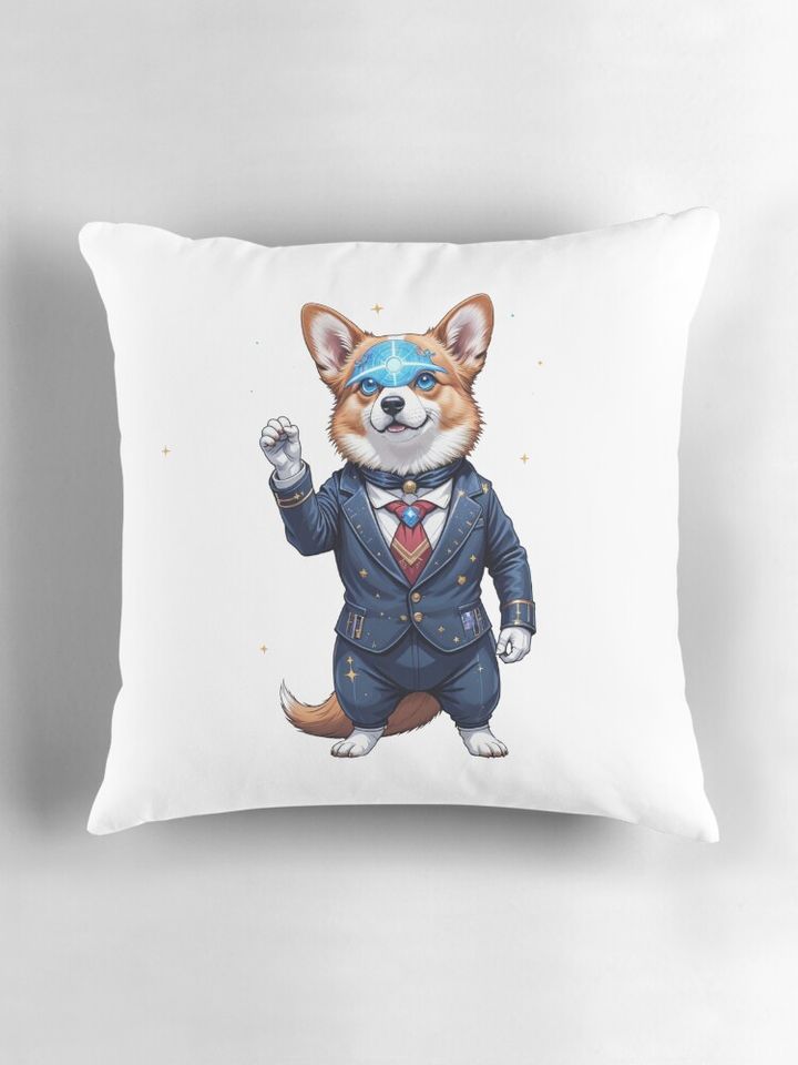 Corgi Avenger Vision Corgi: Canine Hero in Synthezoid Mode Pillow