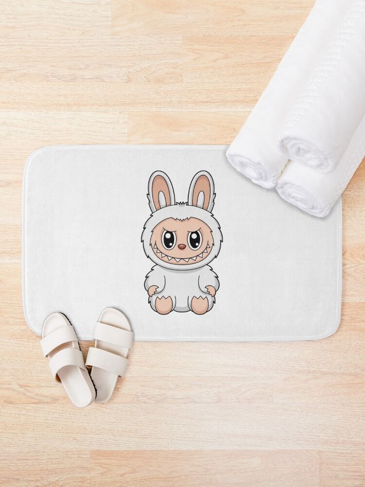 Labubu White Snow Cute Character Bath Mat, For Bathroom, For Kitchen