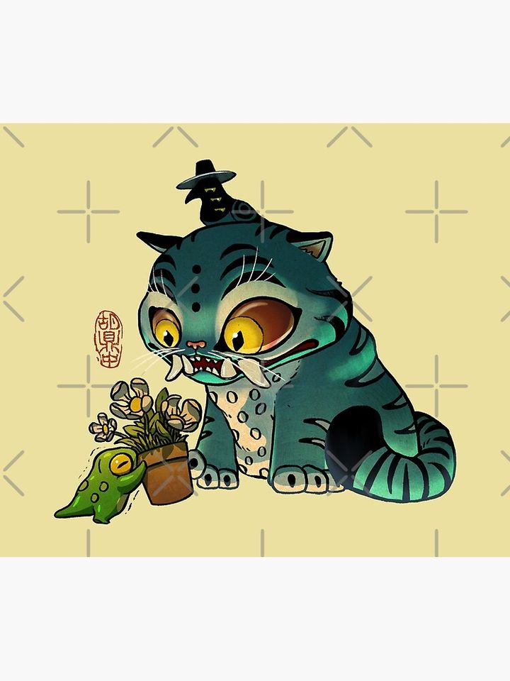 Korean Tiger and Magpie KPop Demon Hunters Throw Blanket