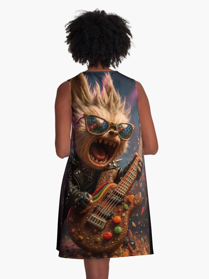 Rockstar Labubu destroying a guitar made of candy, Gift for Her