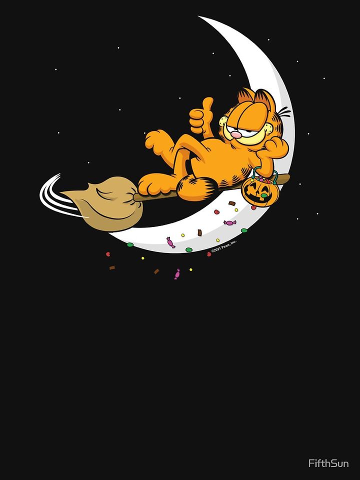 Garfield Halloween Crescent Moon Broom Riding Garfield Premium Sweatshirt