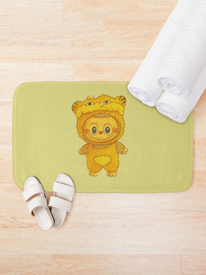 Yellow Labubu Bath Mat, For Bathroom, For Kitchen