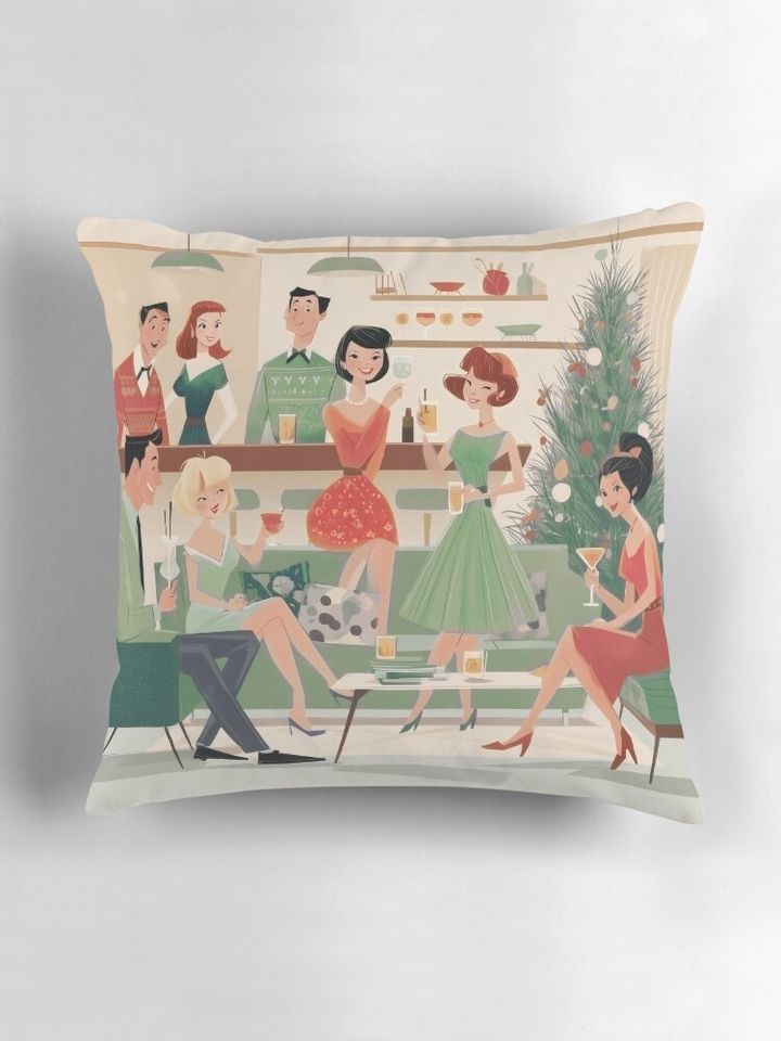 1960s Christmas Party  Pillow