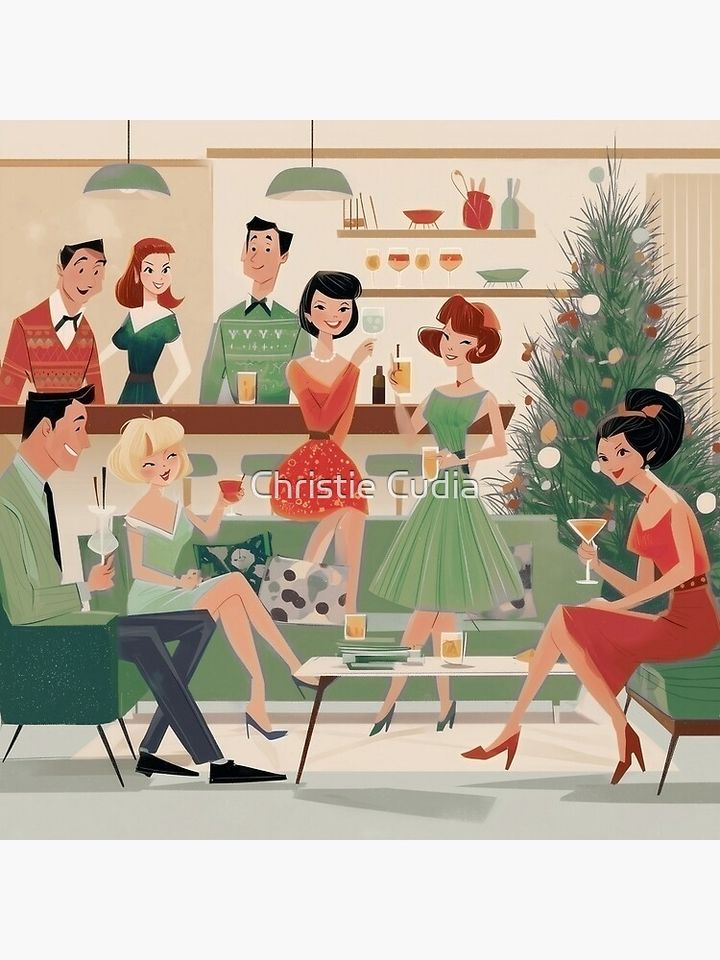 1960s Christmas Party  Pillow