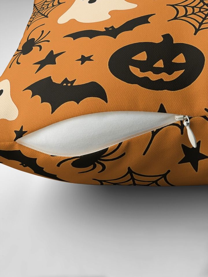 Halloween Pattern with Skulls Ghosts and Pumpkins Pillow