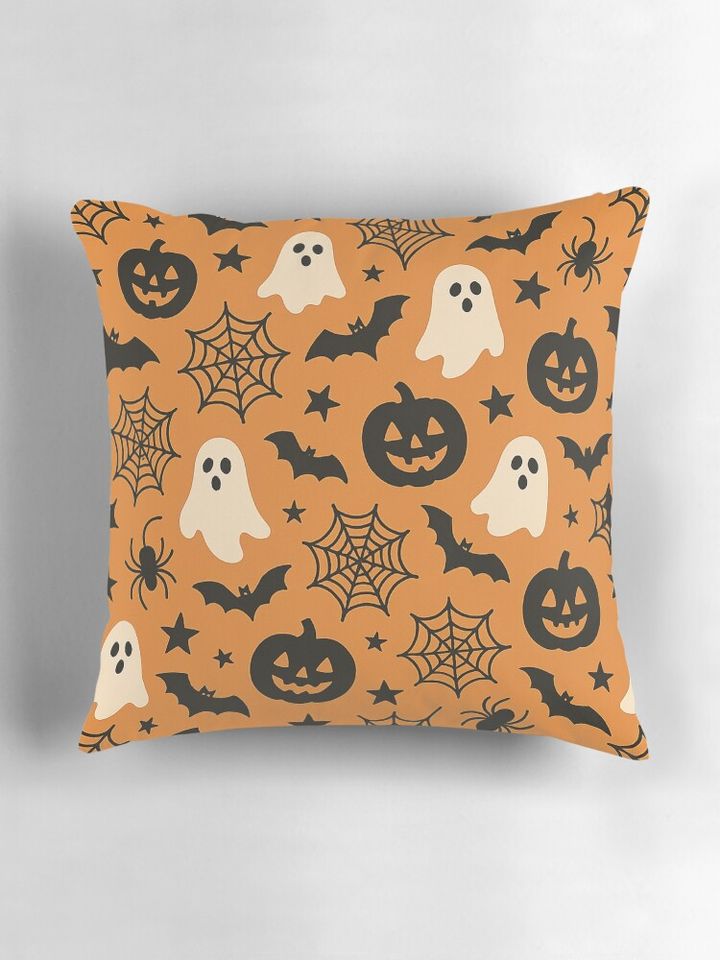 Halloween Pattern with Skulls Ghosts and Pumpkins Pillow