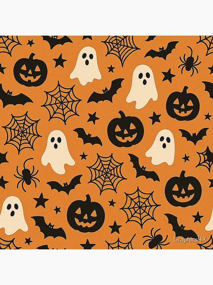 Halloween Pattern with Skulls Ghosts and Pumpkins Pillow