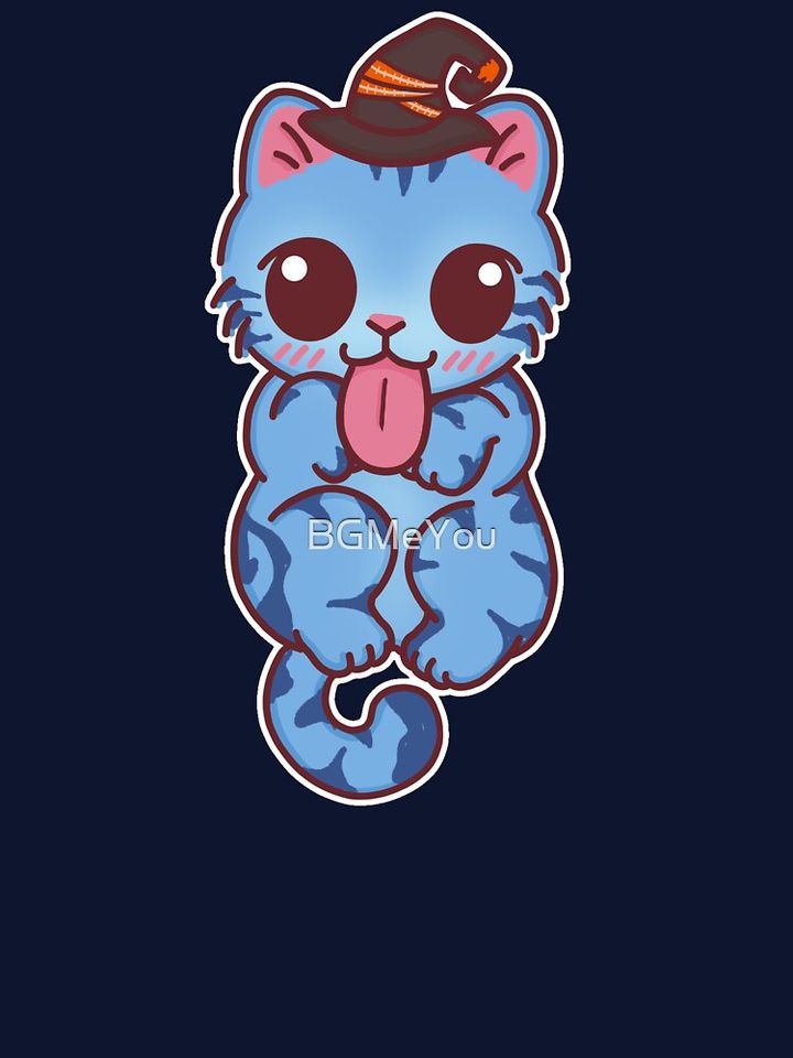 Kawaii Blue Derpy Cat with Halloween Hat Classic T-Shirt