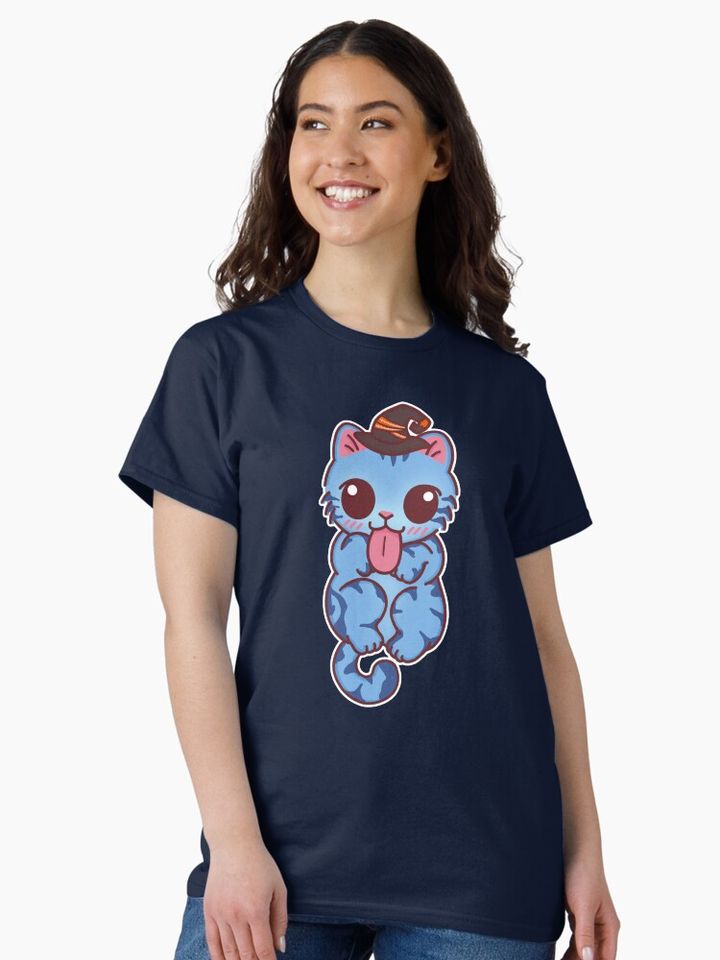 Kawaii Blue Derpy Cat with Halloween Hat Classic T-Shirt