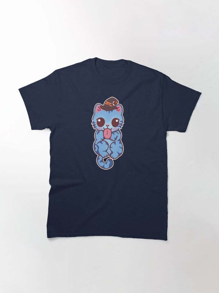 Kawaii Blue Derpy Cat with Halloween Hat Classic T-Shirt