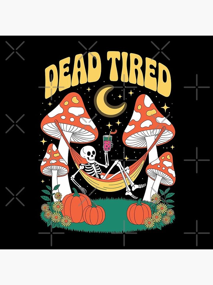 Dead Tired: declares this charming retro halloween illustration!  Pillow