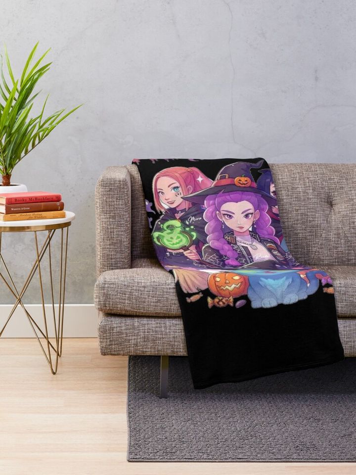 Spooky Huntrix Halloween  KPop Demon Hunters Fleece Blanket, Gift For Fan