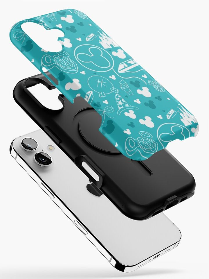 Teal Magical Castle Pattern | Whimsical Disney Park-Inspired Design iPhone Case