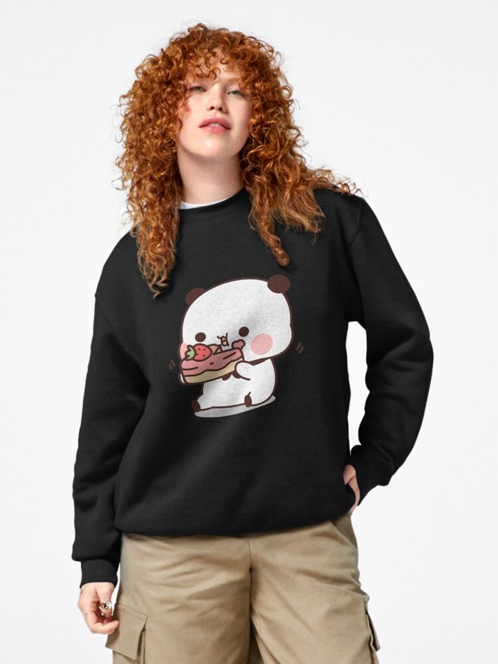 Dudu Panda | Dudu Panda Cake Mukbang | Bubu & Dudu Sticker Pullover Sweatshirt