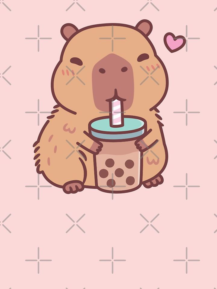 Cute Capybara Loves Drinking Bubble Tea Kids T-Shirt