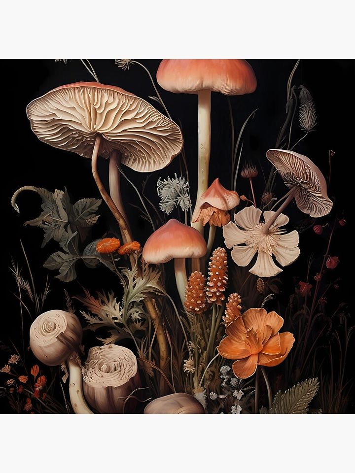 Psychedelic mushrooms dark academia gothic cottagecore decor Pillow