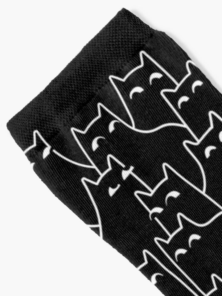 Suspicious Cats (Minimal White Linework Version) Socks