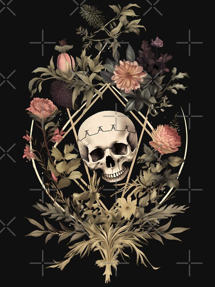 Dark Victorian Skull and Flowers Essential T-Shirt