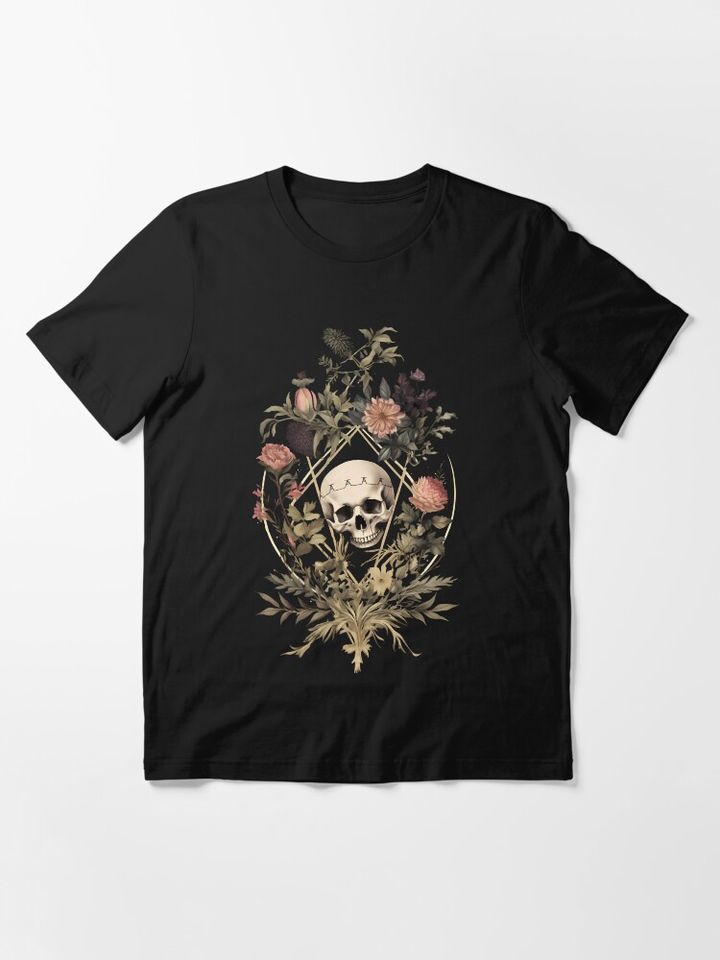 Dark Victorian Skull and Flowers Essential T-Shirt