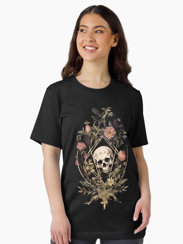 Dark Victorian Skull and Flowers Essential T-Shirt