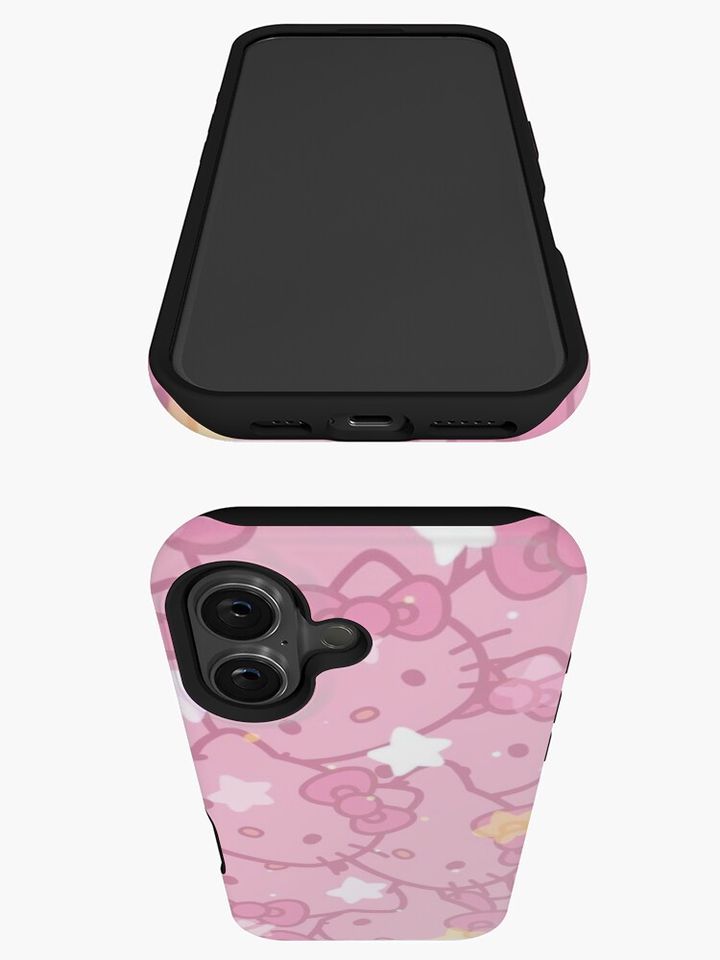pink hello kitty white & gold star pattern background iPhone Case