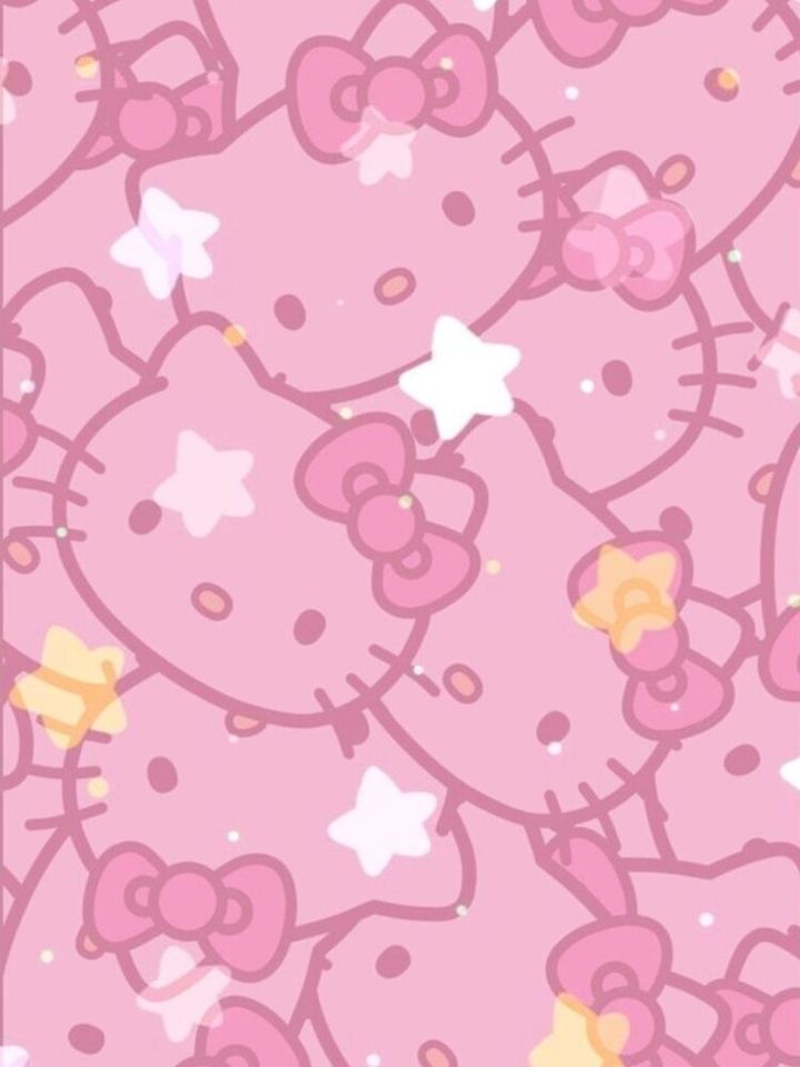 pink hello kitty white & gold star pattern background iPhone Case