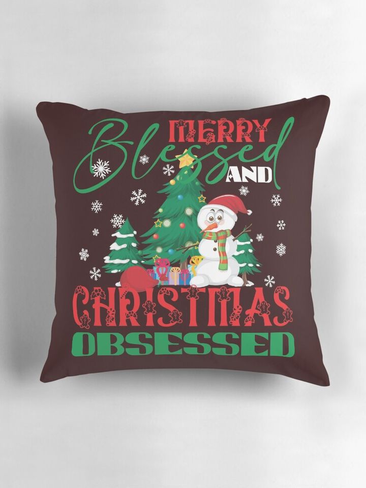 Merry Blessed and Christmas Obsessed Pillow