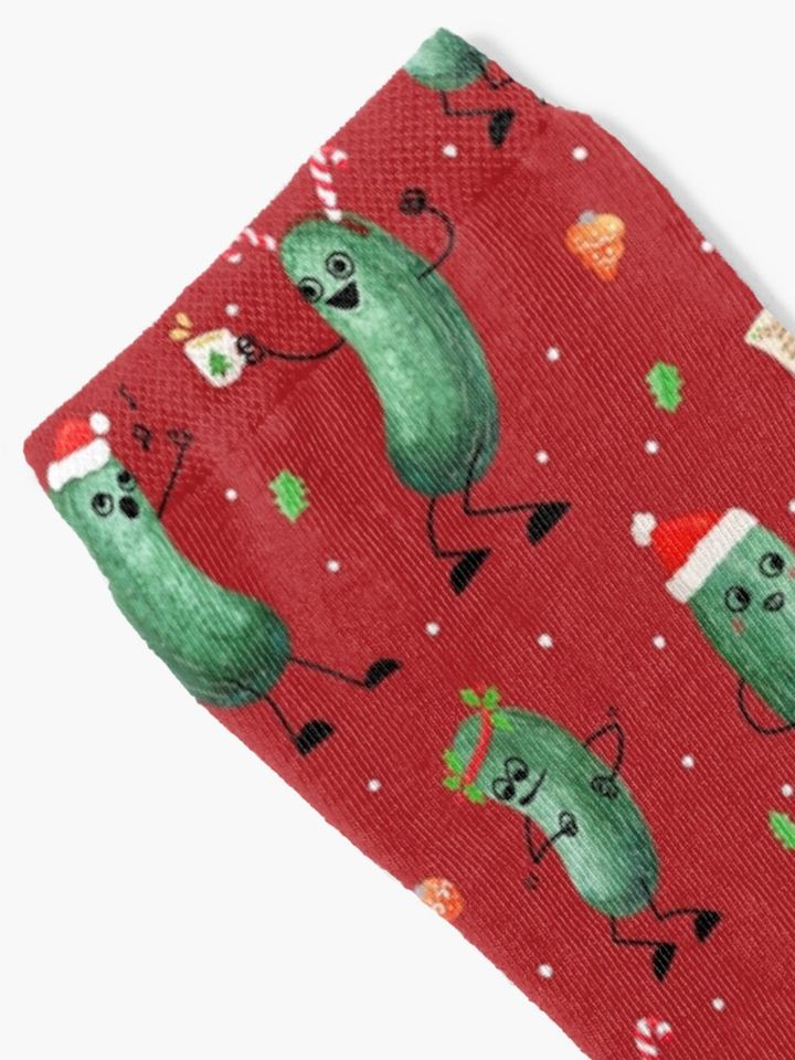 Christmas Pickle Pattern on Red Socks