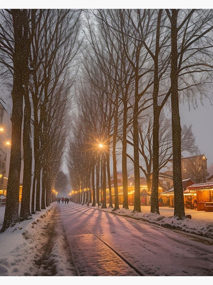  '"Winter splendor: 'Christmas Avenue'" Framed Art Print