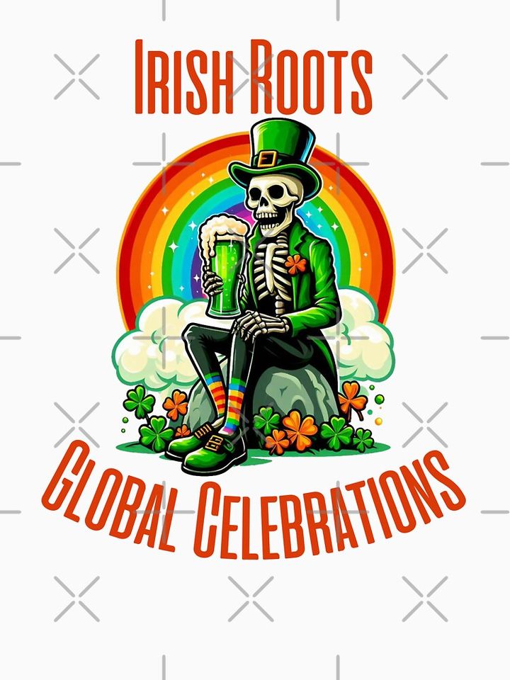 St Patricks Day 2024. Irish Skull Shamrock Lucky T-Shirt