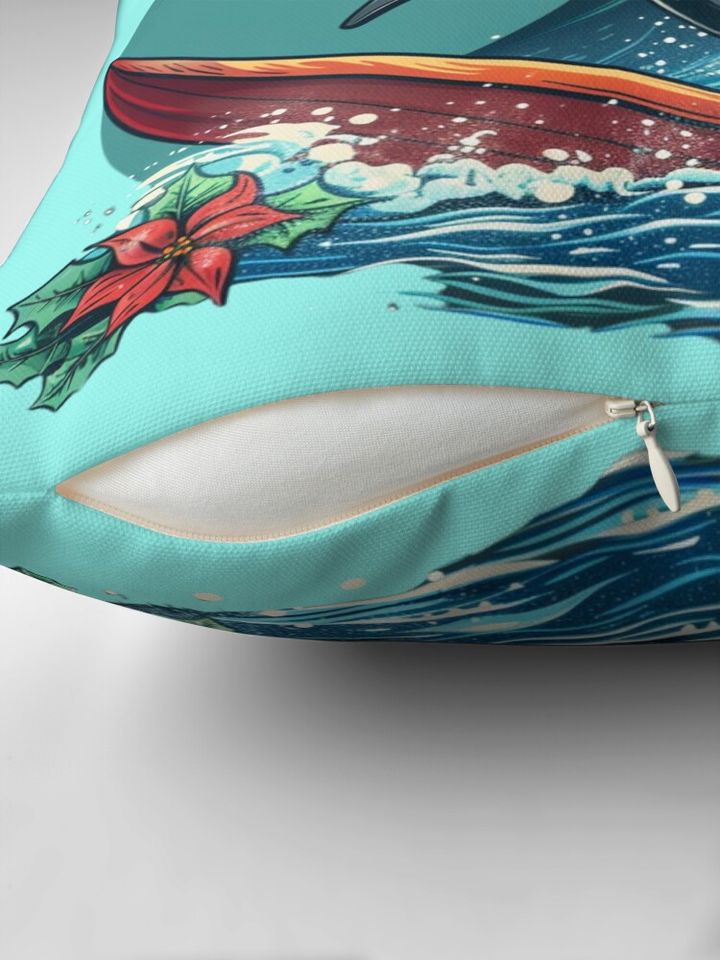 Chrismas In July Dolphin Surfing Pillow