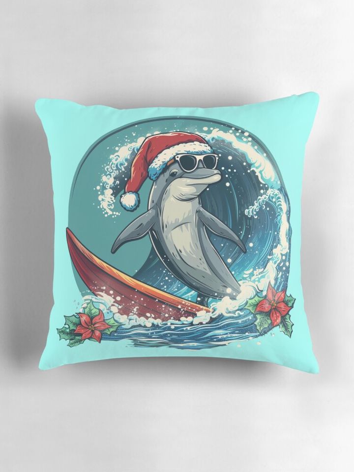 Chrismas In July Dolphin Surfing Pillow