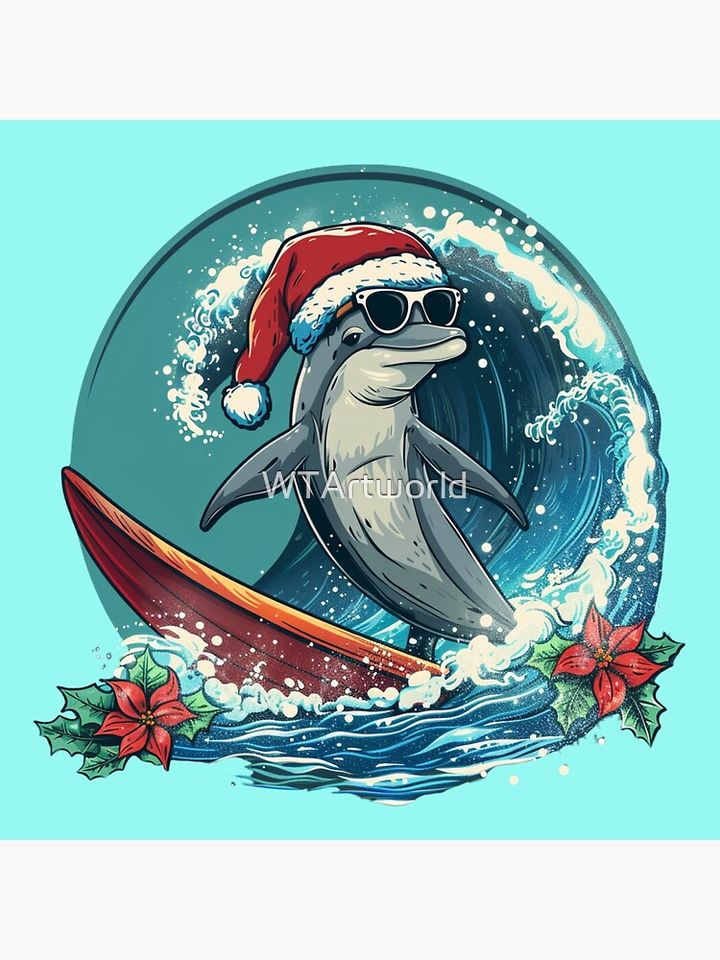 Chrismas In July Dolphin Surfing Pillow