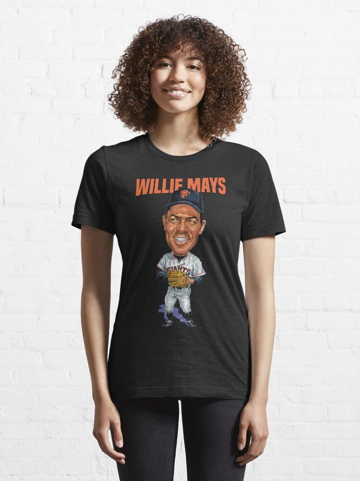Willie Mays Baseball Caricature Vintage cotton tee, Graphic Tshirt for men, women, Unisex