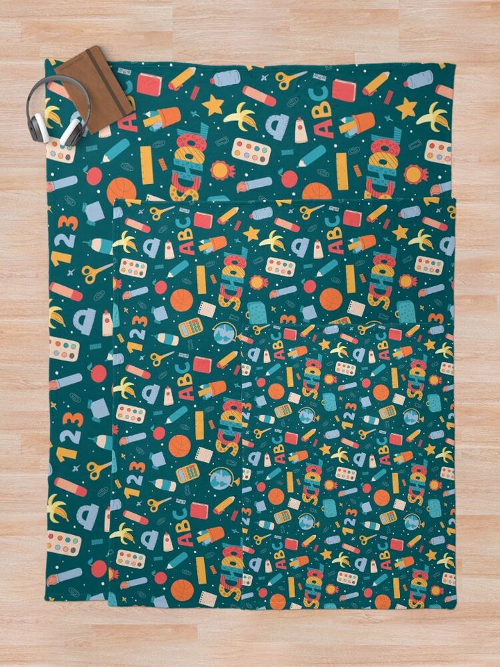 School Supplies Pattern Throw Blanket